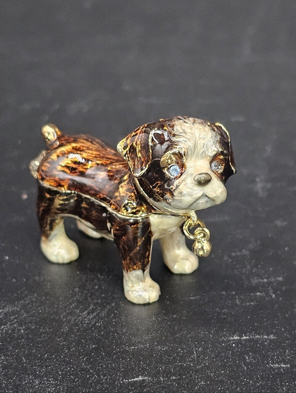 Monet Enamel Puppy Trinket Box with Crystal Eyes